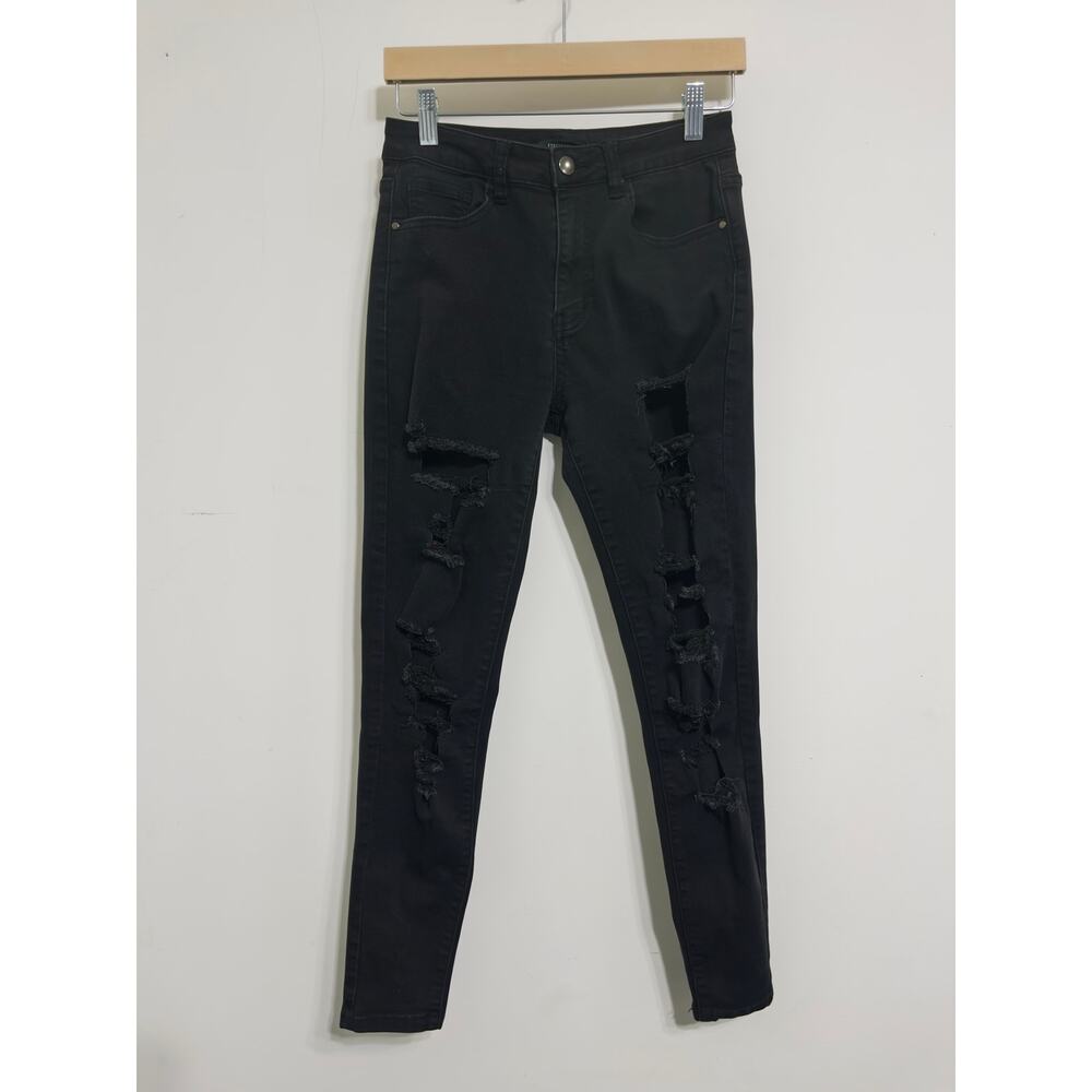 Forever 21 black‎ distressed skinny jeans sz 28 grunge Y2K revival casual cool